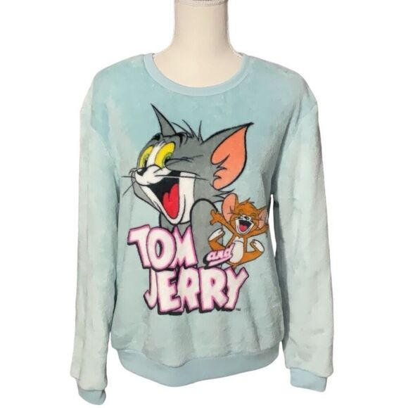Tom and Jerry Sweaters - Hybrid Apparel Tom and Jerry Blue Fleece Sweatshirt Woobies Size Small NWT